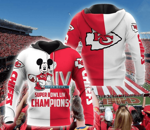 Kansas City Chiefs Mickey Mouse Chiefs Super Bowl Liv Champions And Up Kansas City Chiefs Super Bowl - Hoodie 3D