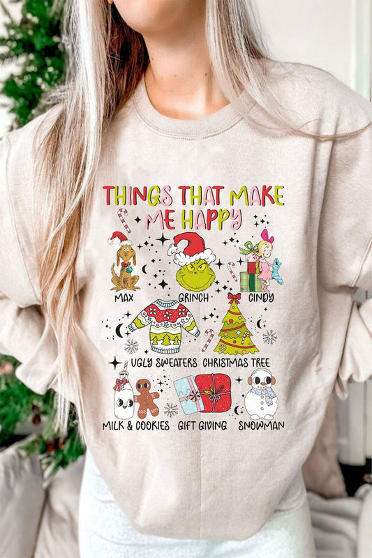 Retro Things That Make Me Happy Doodles Christmas Crewneck Sweatshirt