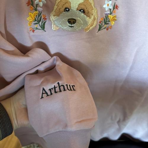 Custom Embroidered Hoodie/Sweatshirt With Pet Portrait Flower