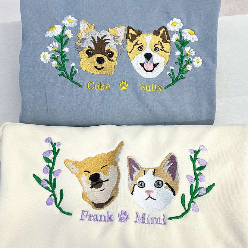 Custom Embroidered Hoodie/Sweatshirt With Pet Portrait Flower