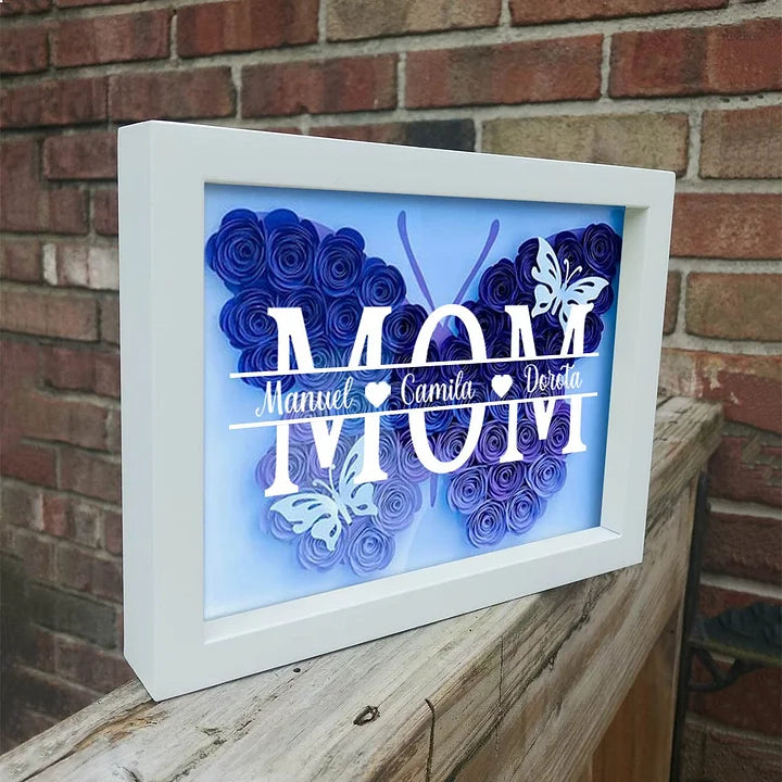 Personalized Mom Butterfly Shadow Box with Kids Name for Mother's Day