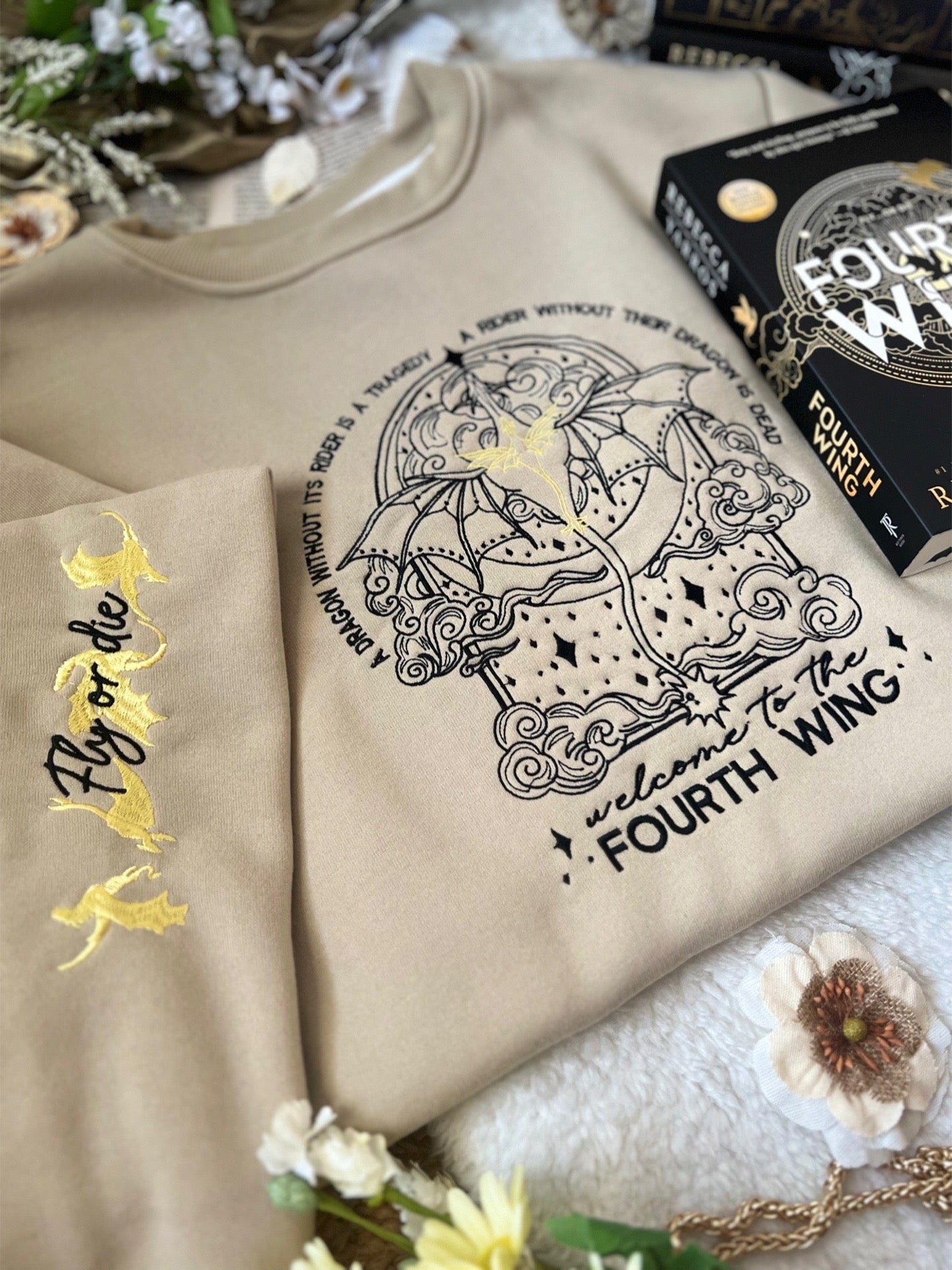 Welcome To The Fourth Wing Embroidered Sweatshirt With Dragon On Sleeve