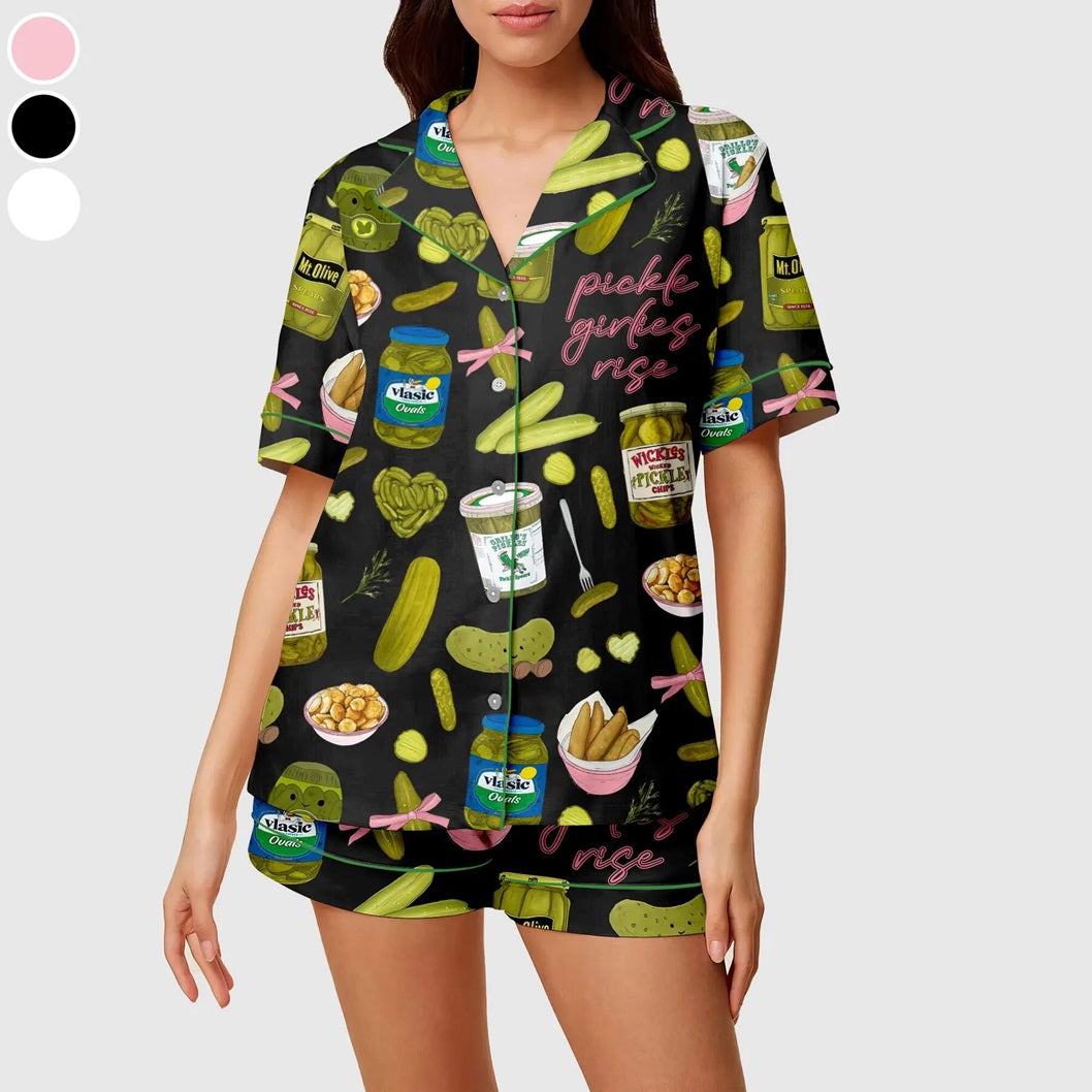 Women's Pickle Print Satin PajamaTs Set
