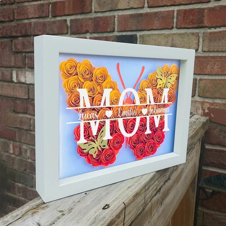 Personalized Mom Butterfly Shadow Box with Kids Name for Mother's Day