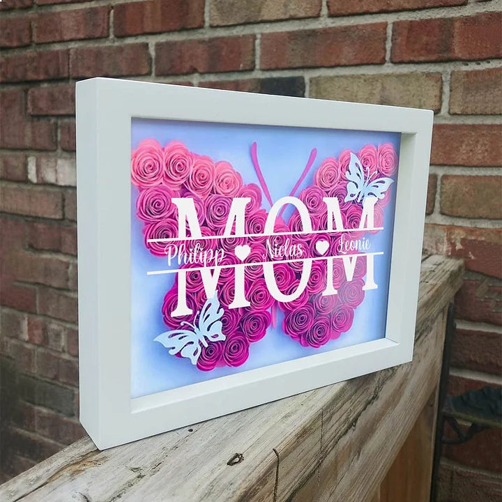 Personalized Mom Butterfly Shadow Box with Kids Name for Mother's Day