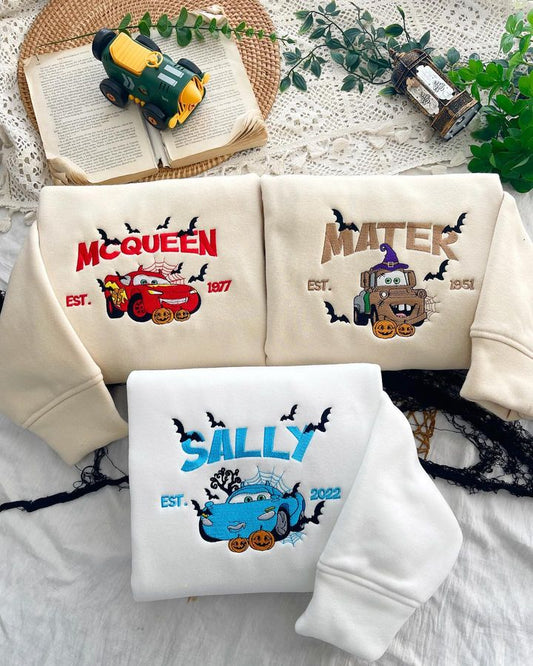 Halloween Mcqueen & Sally Mater Embroidered Sweatshirt