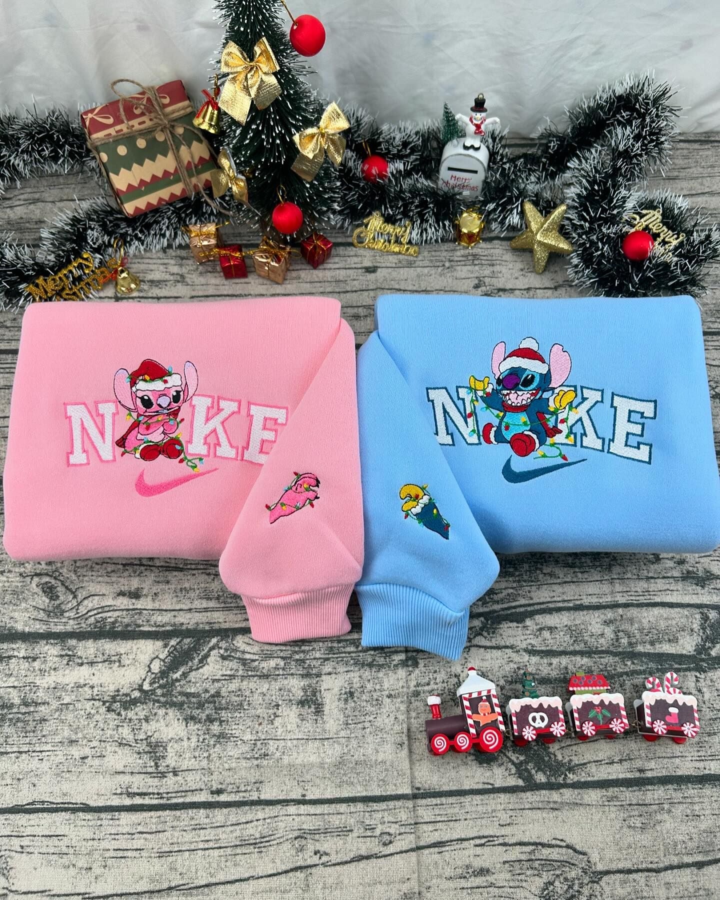 Stitch and Angel Christmas embroidery sweatshirt