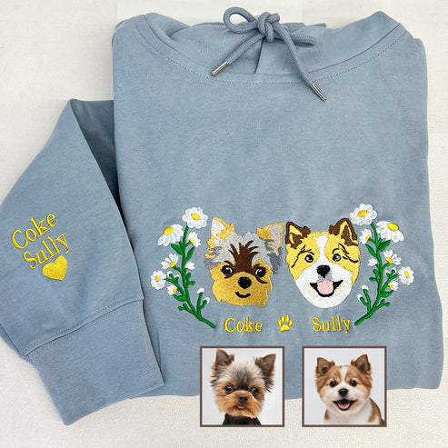 Custom Embroidered Hoodie/Sweatshirt With Pet Portrait Flower