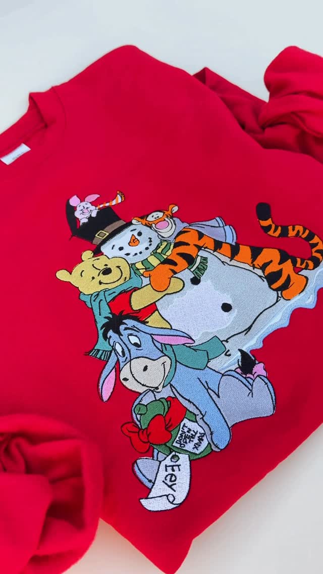 Winnie Pooh and Friends Christmas Embroidery Sweatshirt