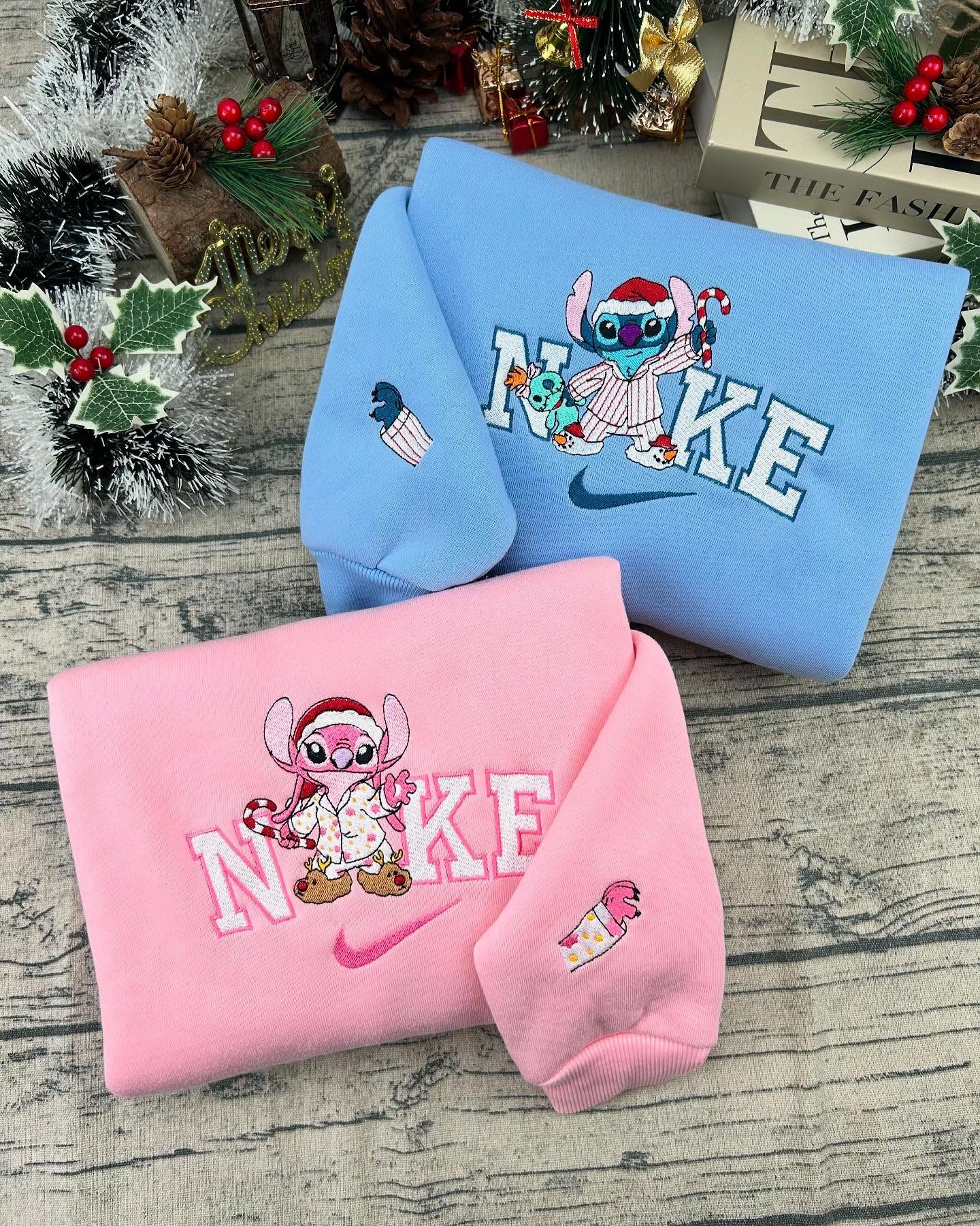 Stitch and Angel Christmas embroidery sweatshirt