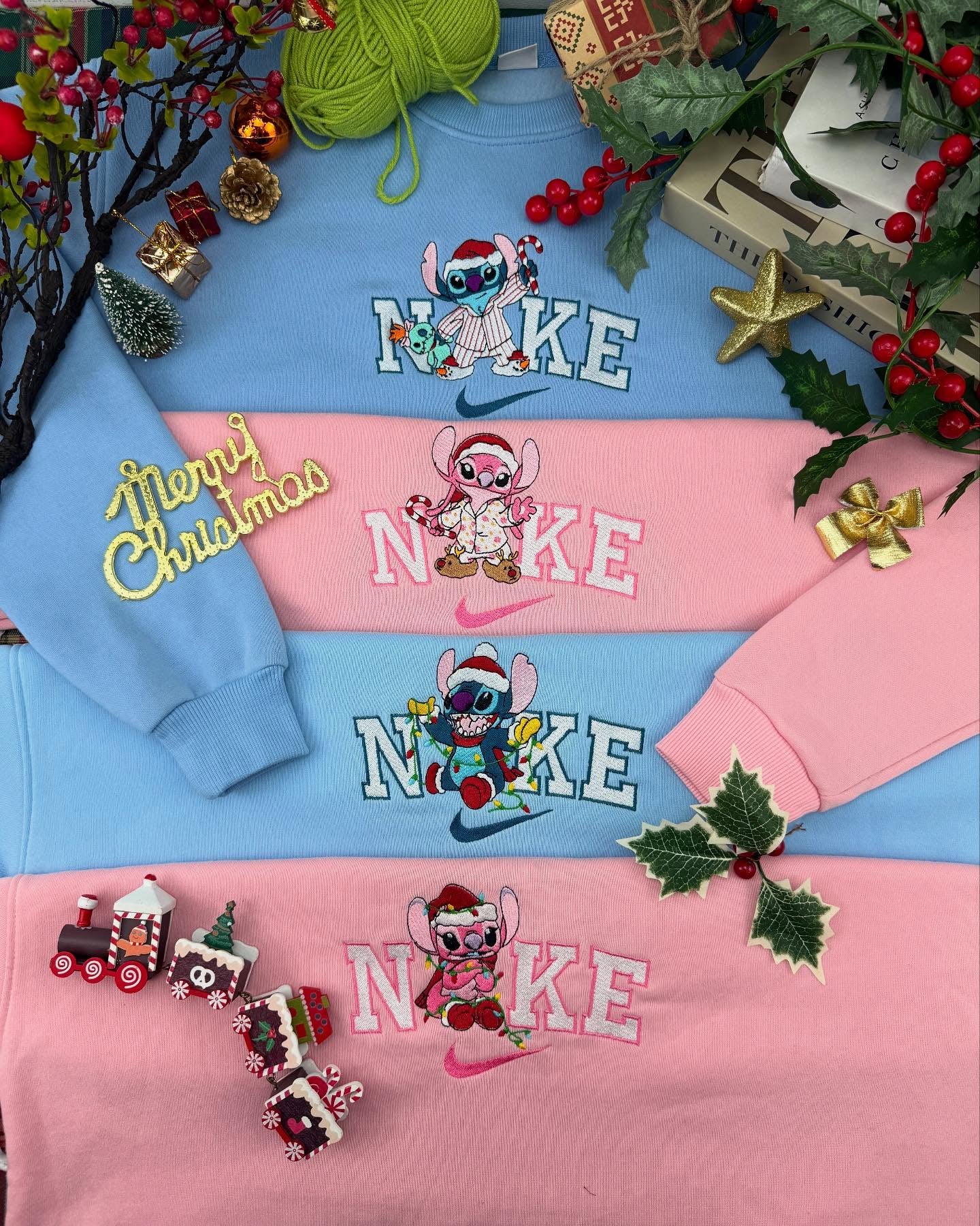 Stitch and Angel Christmas embroidery sweatshirt