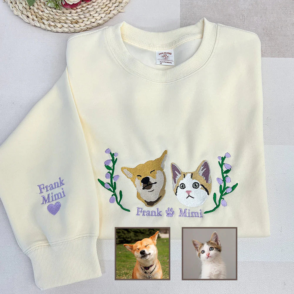 Custom Embroidered Hoodie/Sweatshirt With Pet Portrait Flower