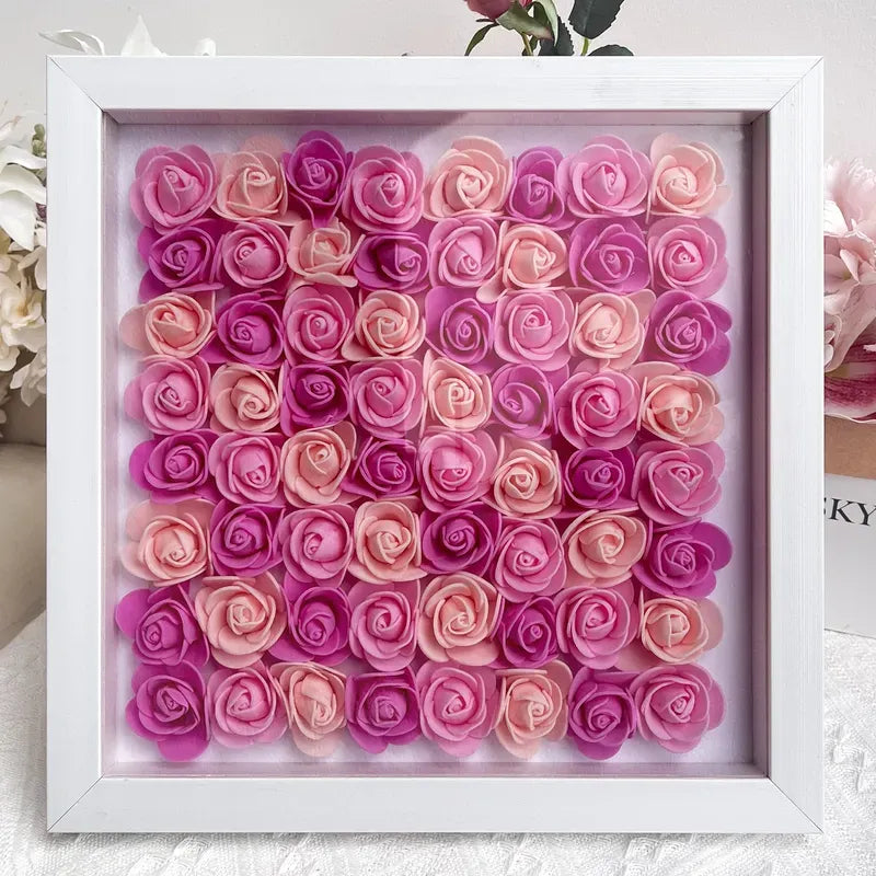 Personalized Flower Heart Shadow Box , Custom Name Rose Frame , Flower Shadowbox For Mom