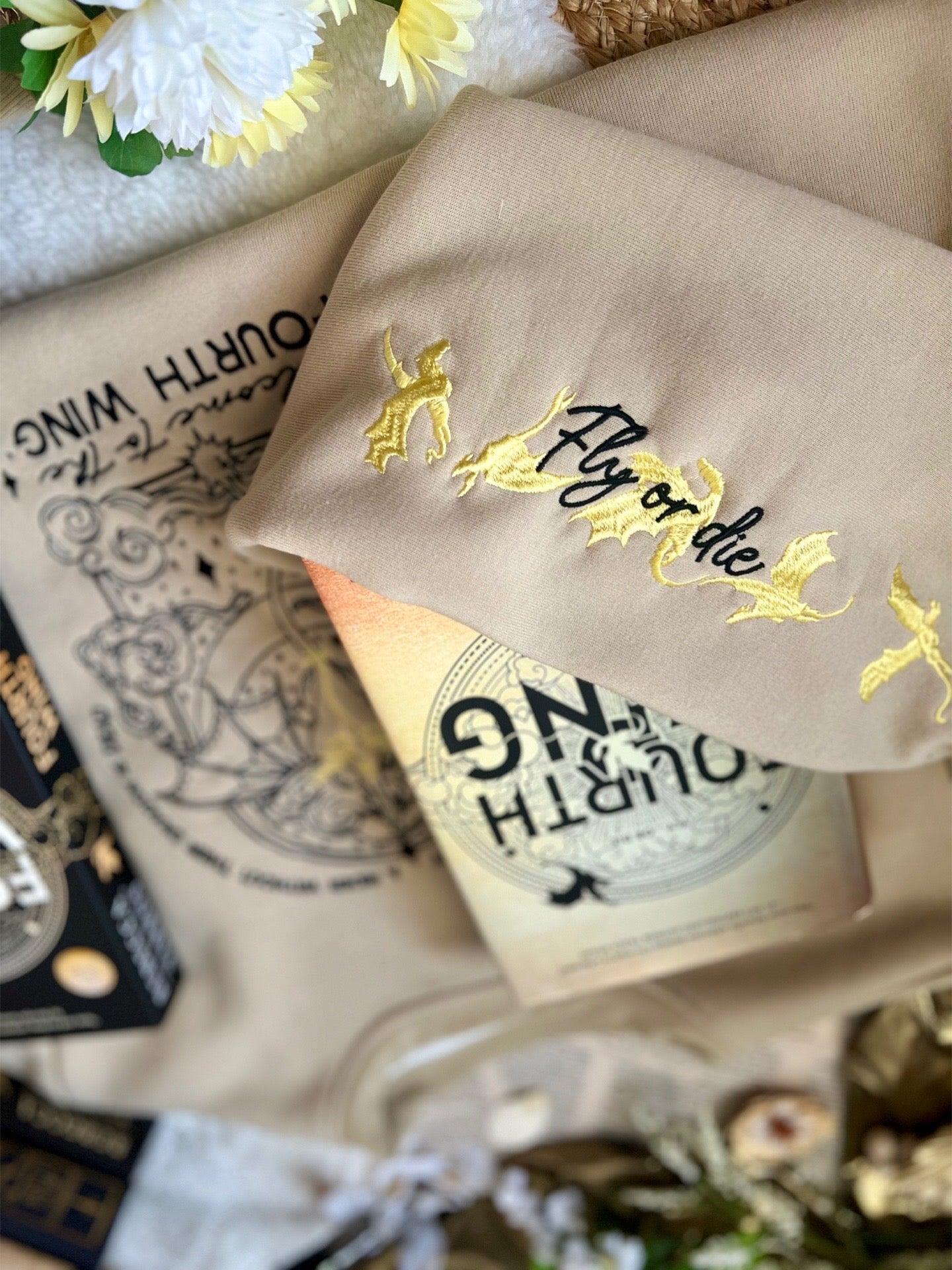 Welcome To The Fourth Wing Embroidered Sweatshirt With Dragon On Sleeve