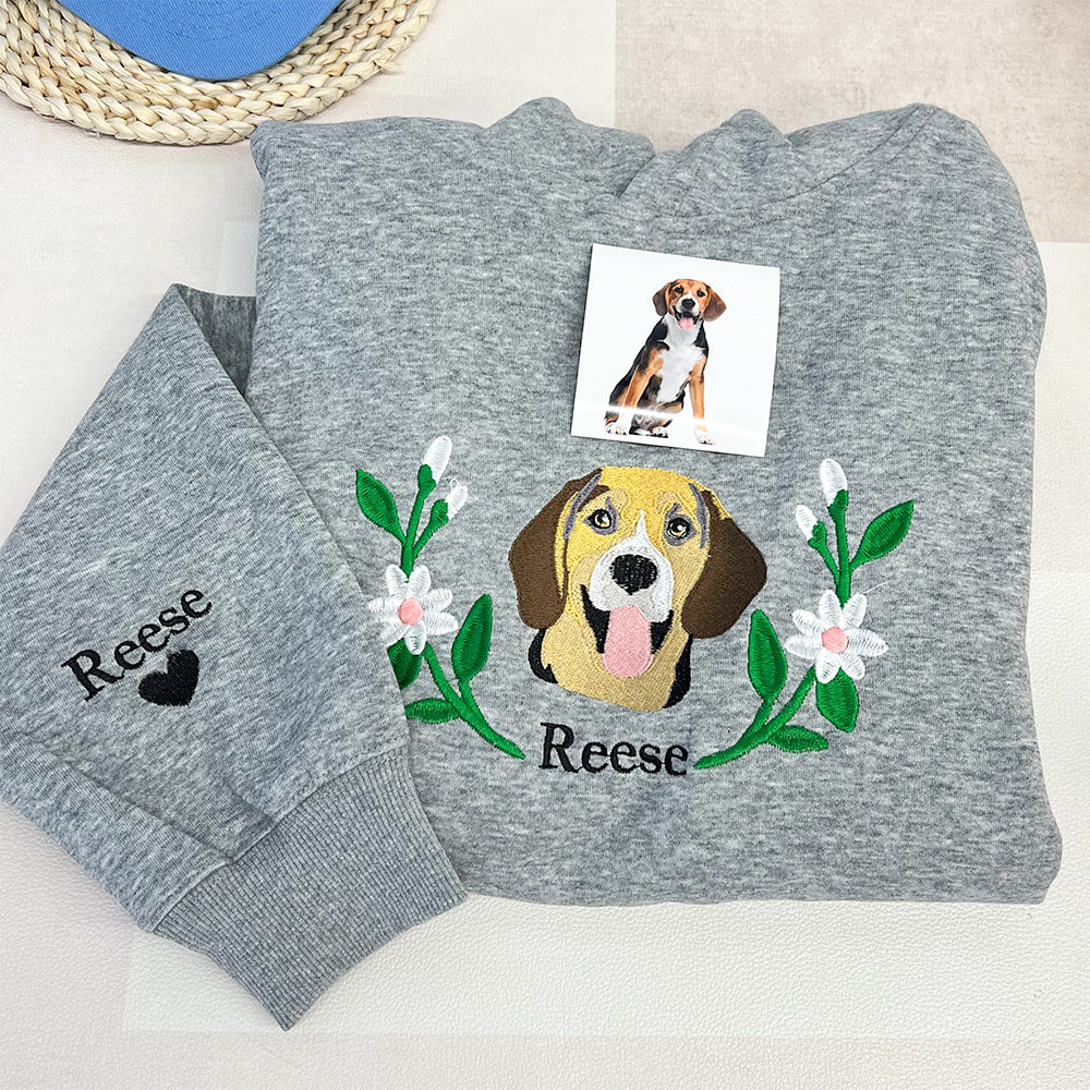 Custom Embroidered Hoodie/Sweatshirt With Pet Portrait Flower