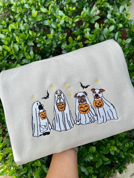 Halloween Ghost Dog Embroidered Sweatshirt