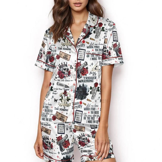 Run Little Mouse Haunting Adeline Short Sleeve Satin Pajama Set For Women
