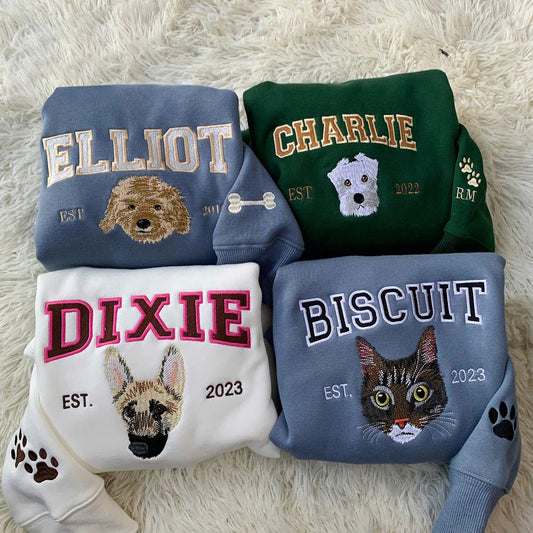 Personalized Embroidered Pet Face and Name Est Sweatshirt for Pet Lovers