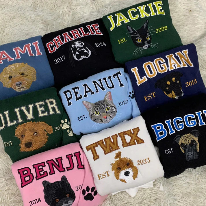 Personalized Embroidered Pet Face and Name Est Sweatshirt for Pet Lovers