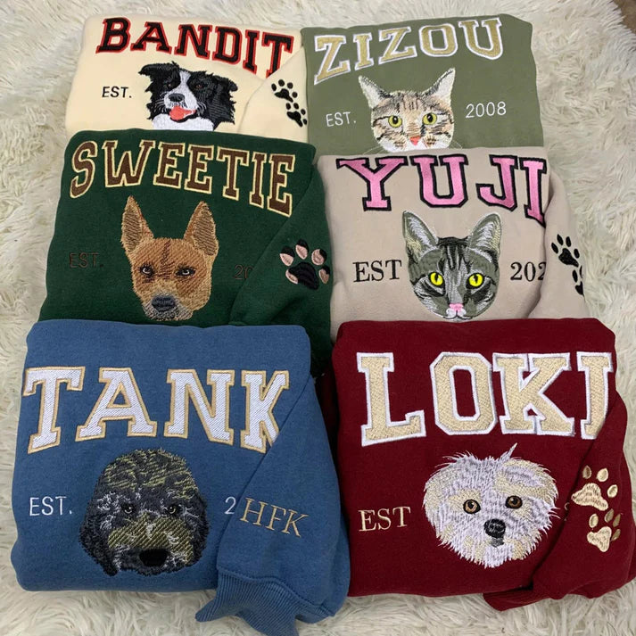 Personalized Embroidered Pet Face and Name Est Sweatshirt for Pet Lovers