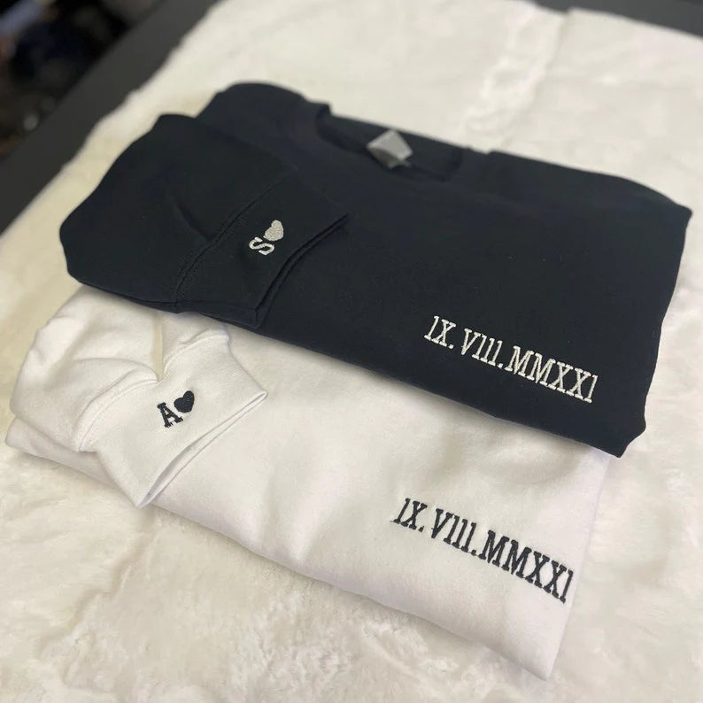 Custom Embroidered Couple Roman Numeral Sweatshirt