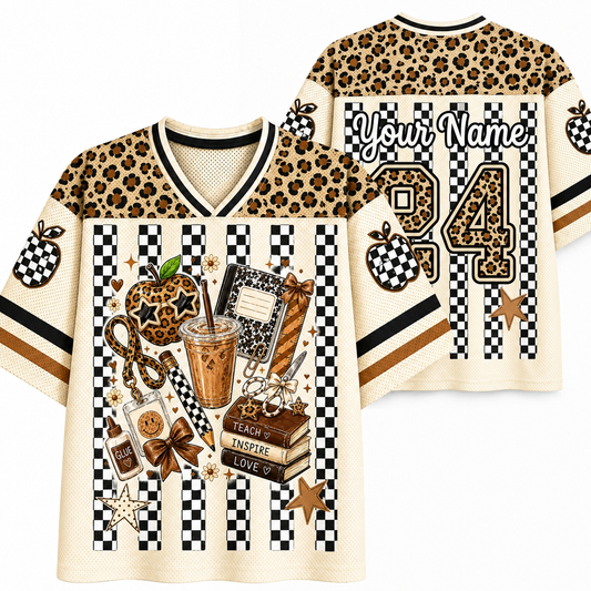 Striped Leopard Teacher Coffee Mesh Jersey