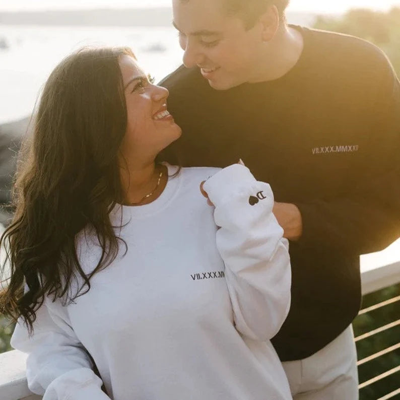 Custom Embroidered Couple Roman Numeral Sweatshirt