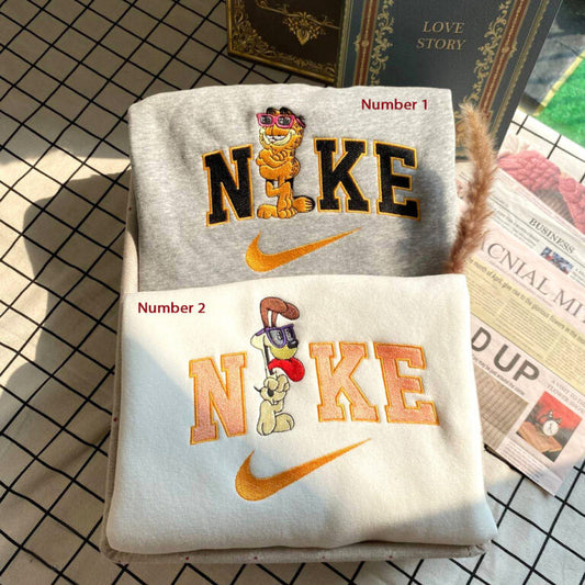Cute Garfield Cat And Odie Nike Embroidered Sweatshirts