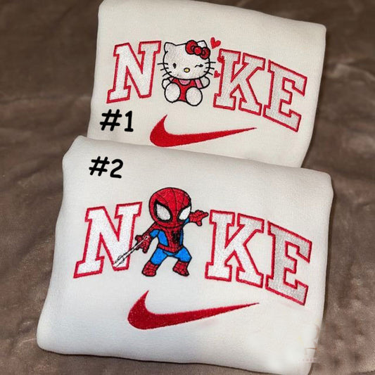 Hello Kitty And Spiderman Nike Embroidered Sweatshirt, Valentines Day Gifts For Couples