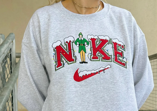 Elf Swoosh Christmas Embroidered Sweatshirt