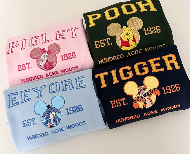 Winnie the pooh and friends glitter embroidery sweatshirt