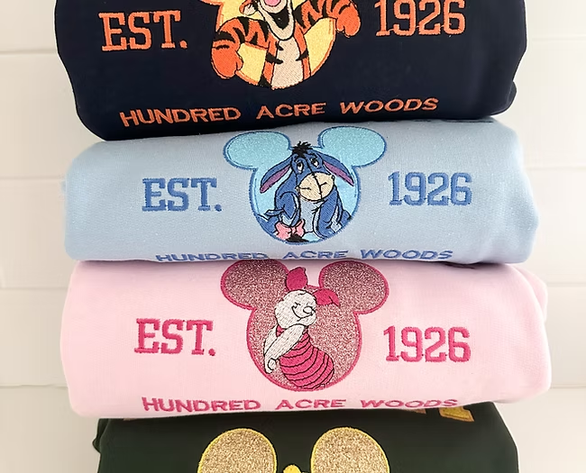 Winnie the pooh and friends glitter embroidery sweatshirt