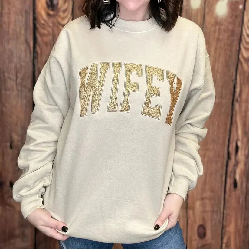 Custom Glitter Embroidered Mama Sweatshirt with Kids Names on Sleeve