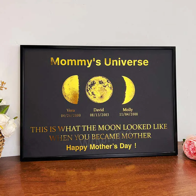 Custom Moon Phase Frame With Text & Date- Mommy's Universe