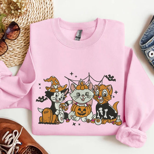 Halloween Cat and Friends Embroidered Sweatshirt