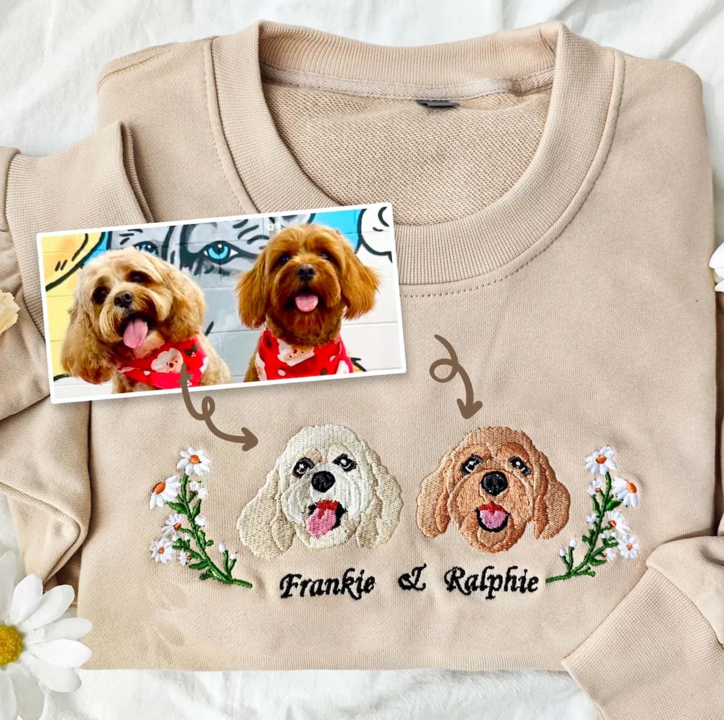 Custom Embroidered Hoodie/Sweatshirt With Pet Portrait Flower