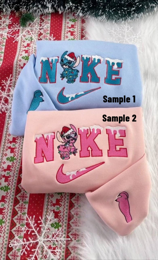 Stitch And Angel Xmas Embroidered Sweatshirts