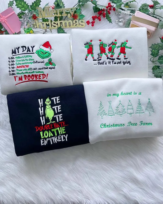 Grinch-inspired Christmas Collection embroidery sweatshirt