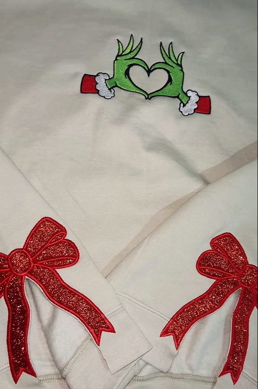 Grinch Side Bow Embroidered Sweatshirt
