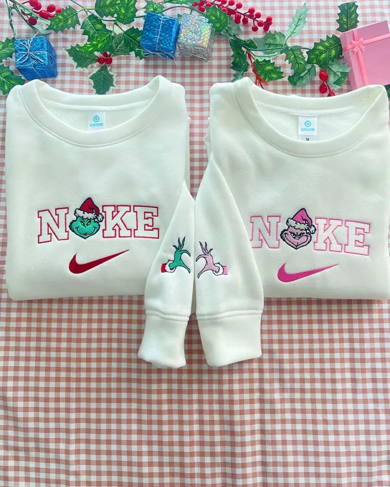 Grinch Couple Embroidered Sweatshirt