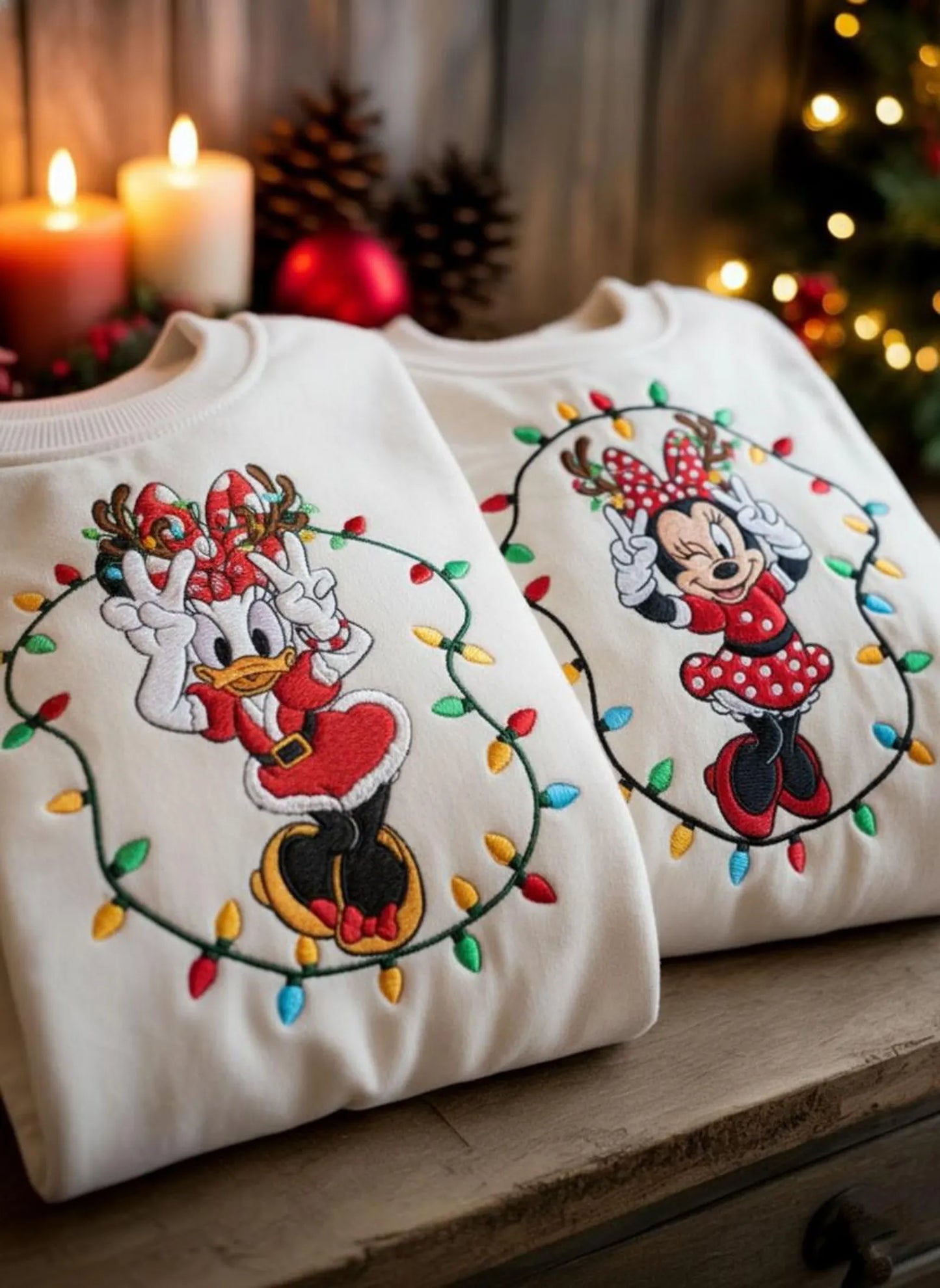 Minnie Daisy Christmas Embroidery Sweatshirt