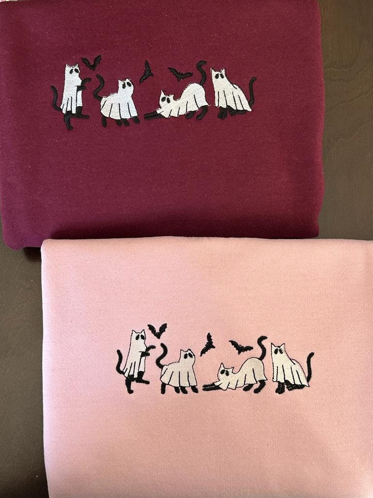 Cat Ghost Embroidery Sweatshirt