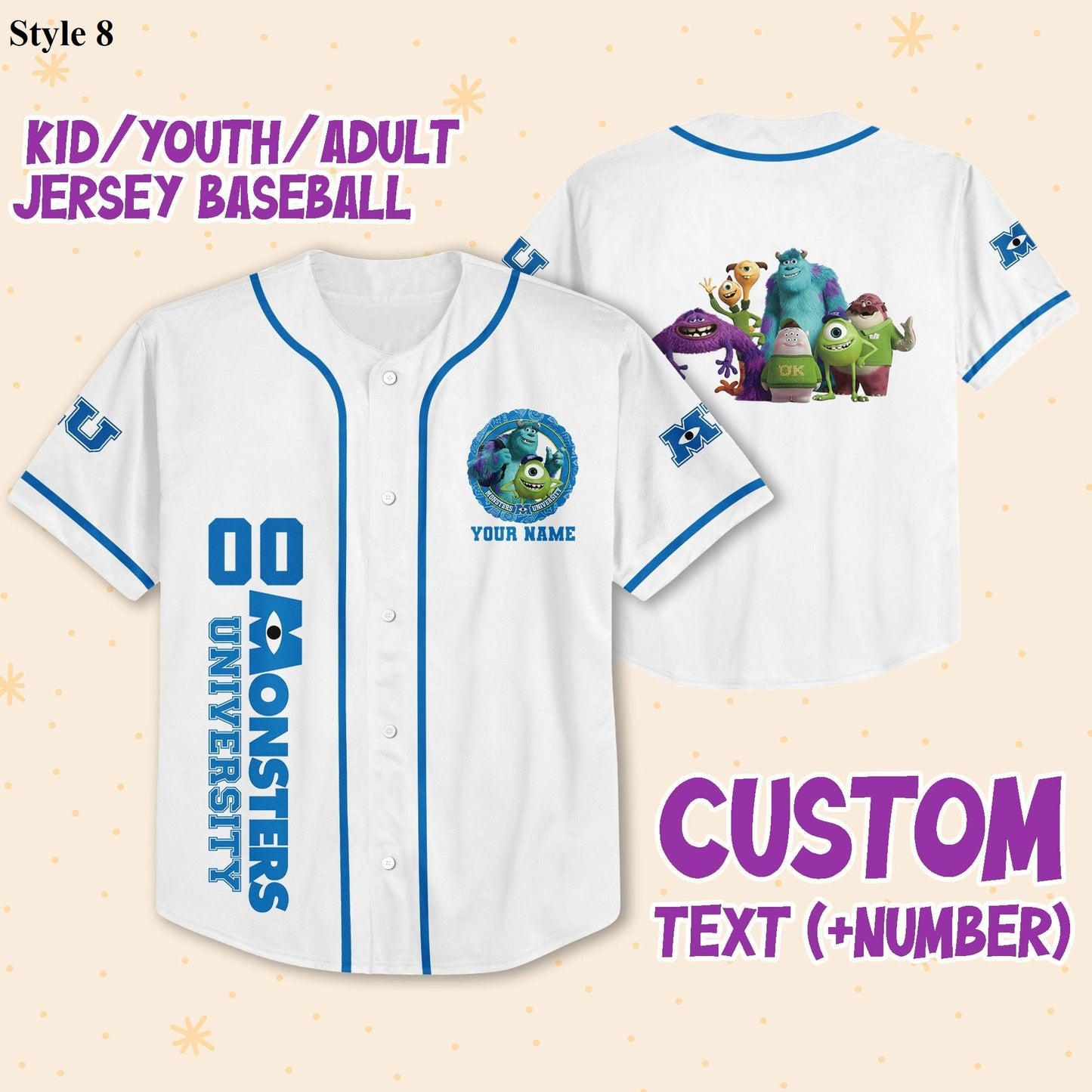 Custom Disney Monster Inc Baseball Jersey Team