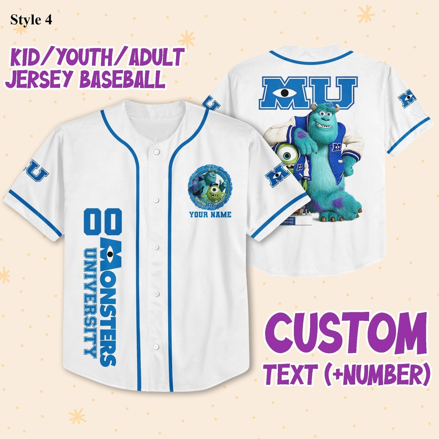 Custom Disney Monster Inc Baseball Jersey Team