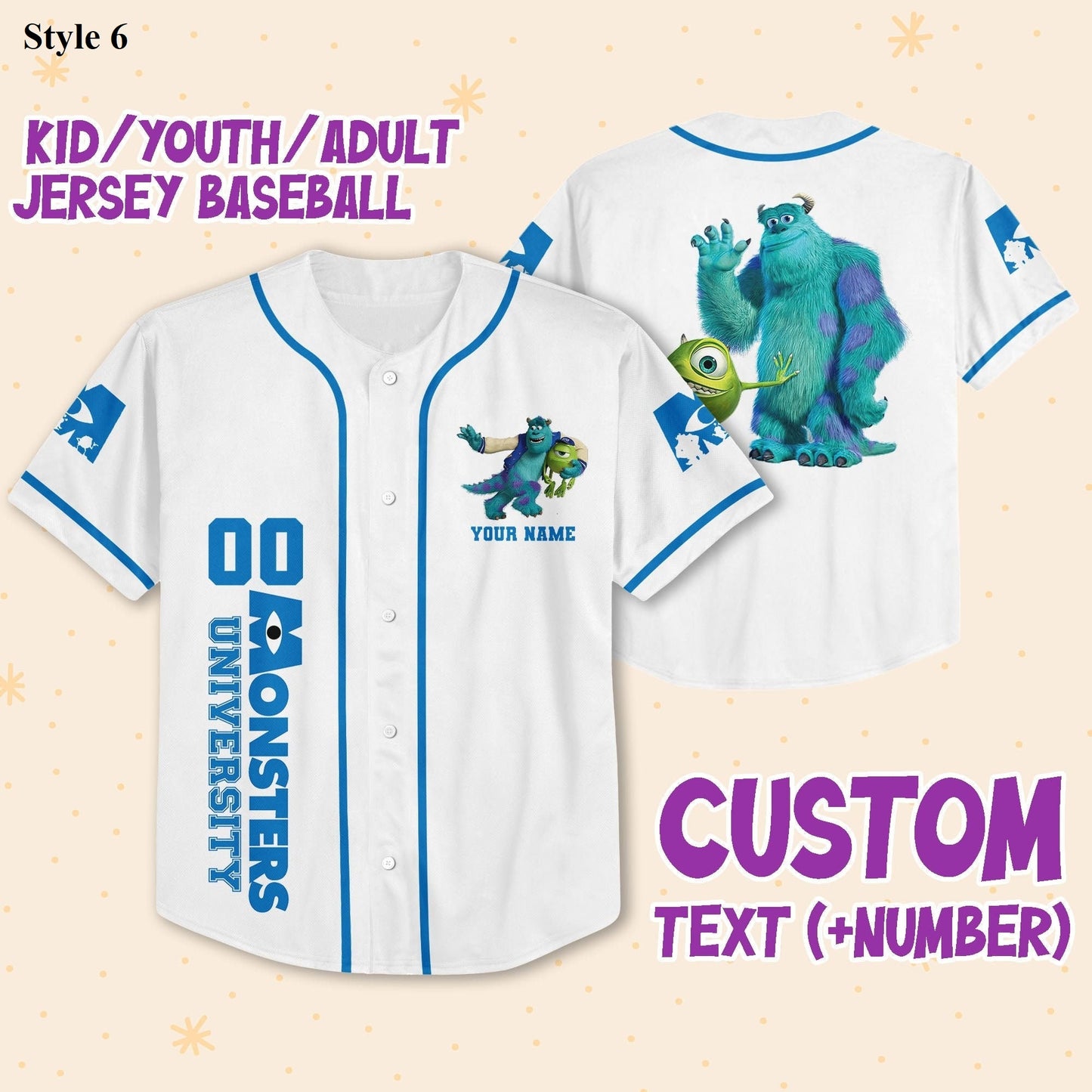 Custom Disney Monster Inc Baseball Jersey Team