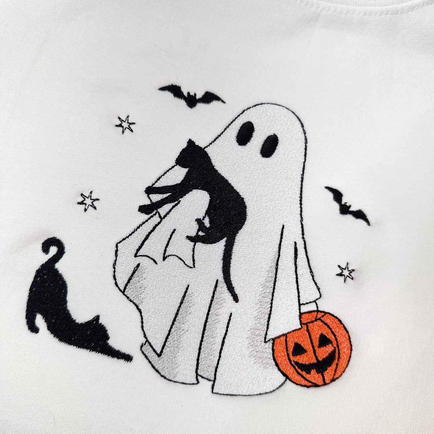 Halloween Sweatshirt Embroidered, Cute Black Cat