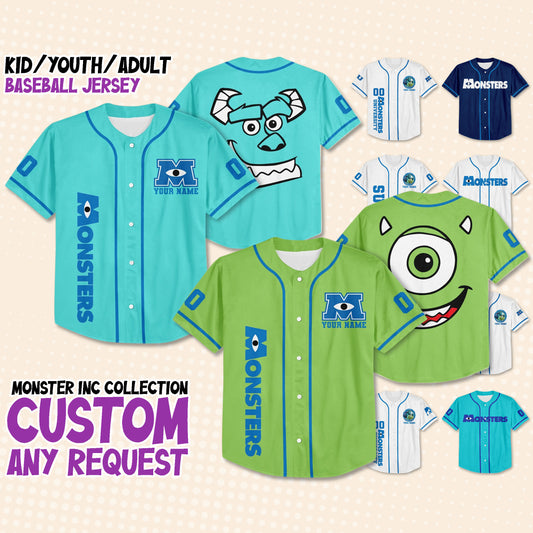 Custom Monster Disney Baseball Jersey for Kids, Youth, Adult