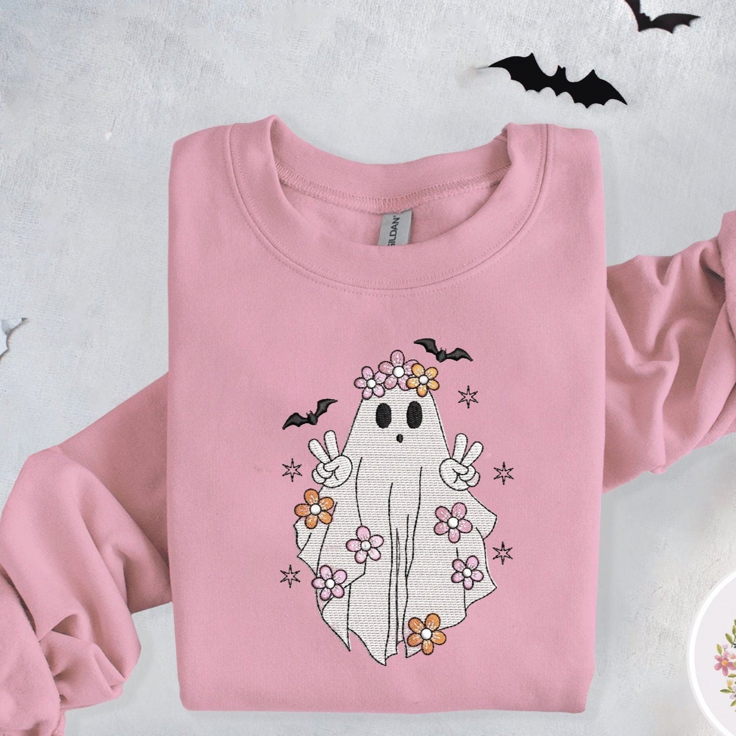 Halloween Ghost Boho Embroidered Sweatshirt