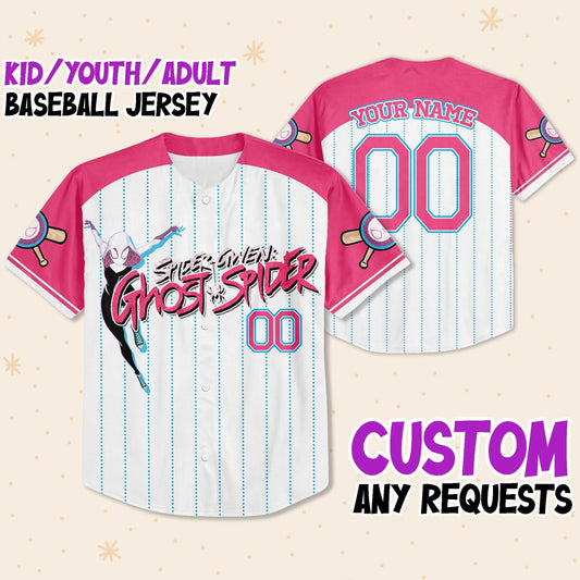 Custom Spider Man Gwen Pink Cute Baseball Jersey for Kids, Youth, Adult