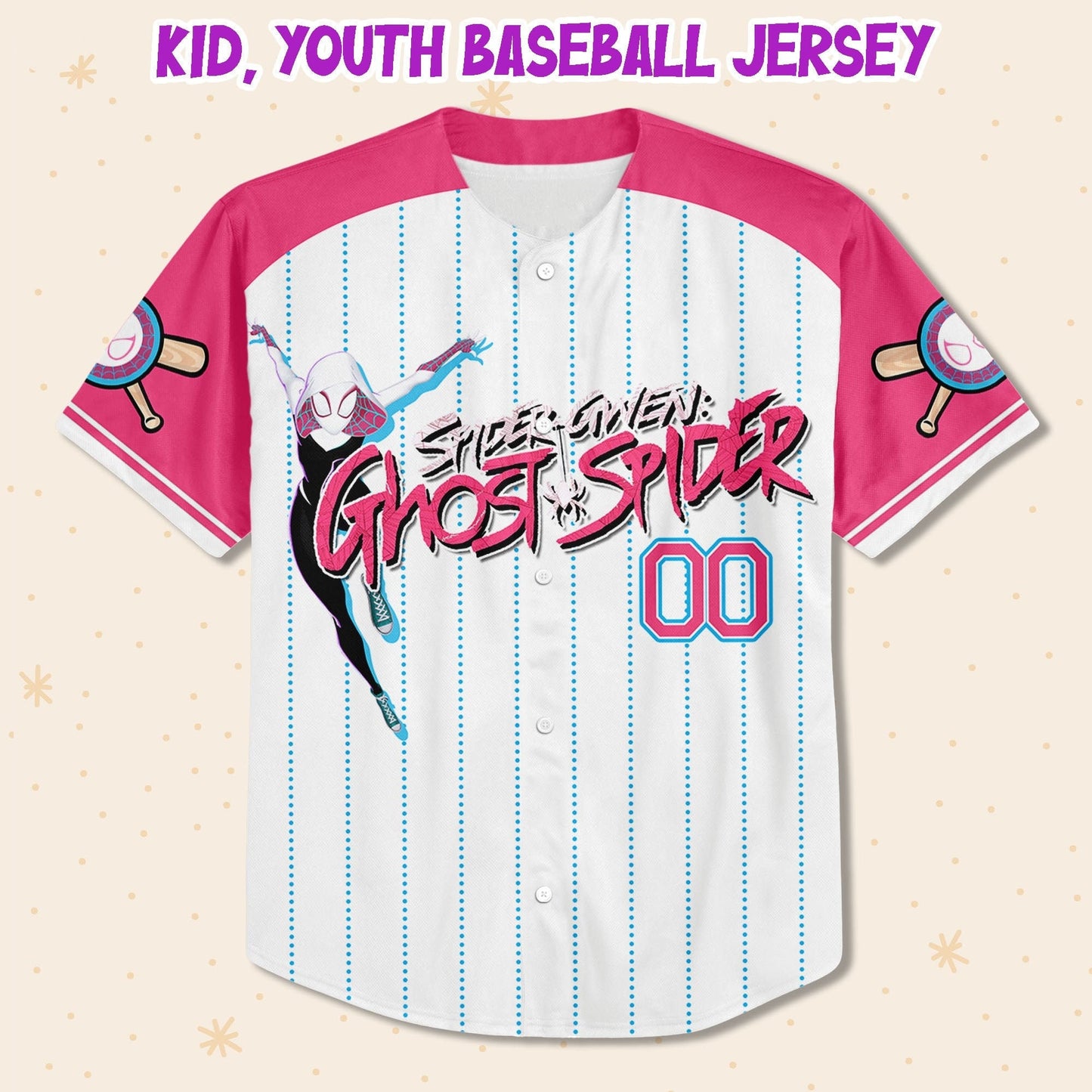 Custom Spider Man Gwen Pink Cute Baseball Jersey for Kids, Youth, Adult